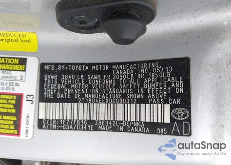 2013 Toyota Corolla Le z USA, uszkodzony, nr VIN 2T1BU4EEXDC090312